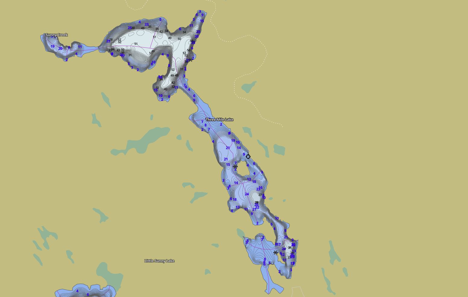Contour Map of Three Mile Lake in Municipality of Gravenhurst and the District of Muskoka